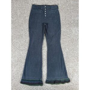American Eagle Pants Womens 10 Gray Super High Rise Flare Corduroy Lace Trim